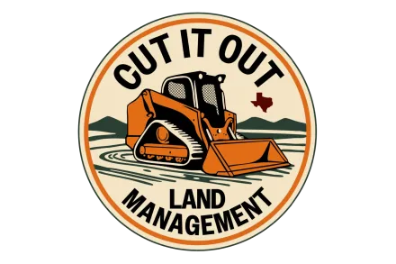 Cut It Out Land Management logo with orange bulldozer inside a circular badge