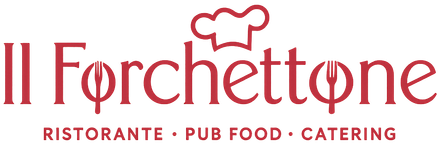 Logo per Il Forchettone, un ristorante con l'icona di un cappello da chef e la scritta 