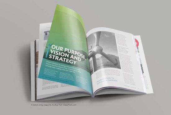 A book is open to a page that says `` our purpose vision and strategy ''.