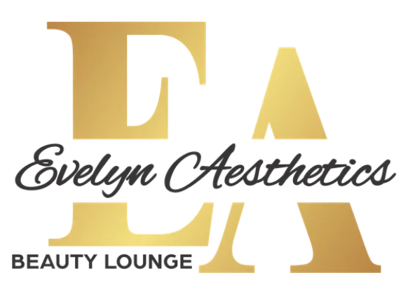 Evelyn Aesthetics Beauty Lounge logo with gold EA letters and script text on white background