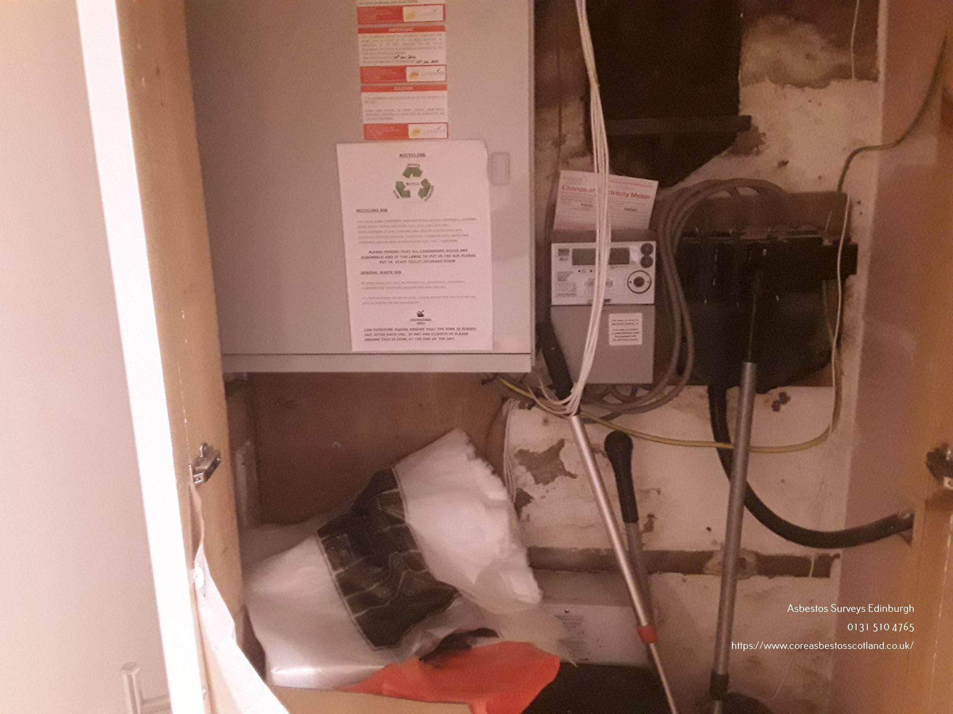 Asbestos survey of a fuse baord and electrical equipment by CORE Asbestos surveys Edinburgh
