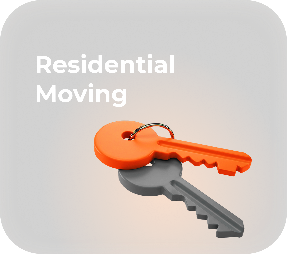 Smart Move 3D graphic of orange and silver house keys for residential home moving services.