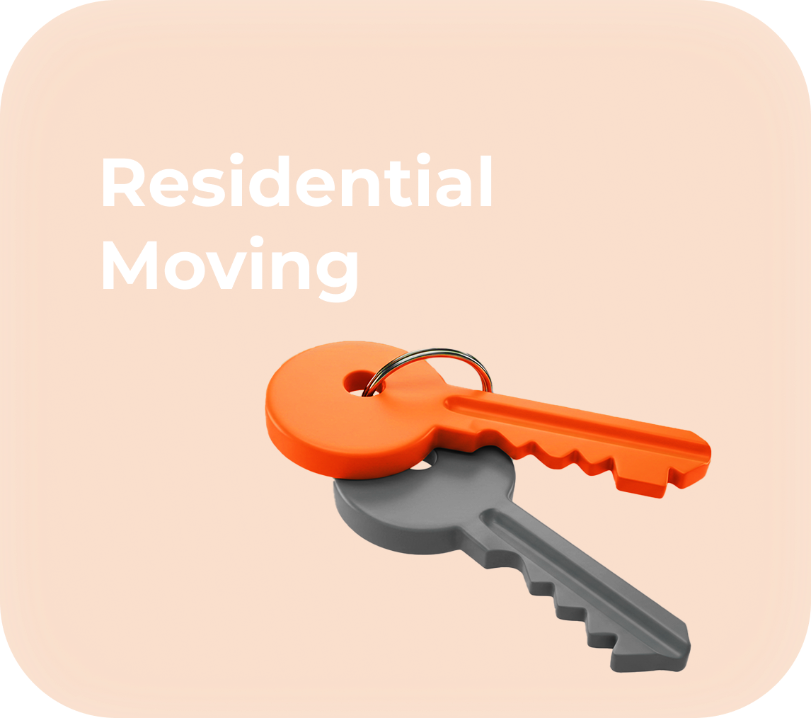 Smart Move 3D graphic of orange and silver house keys for residential home moving services.