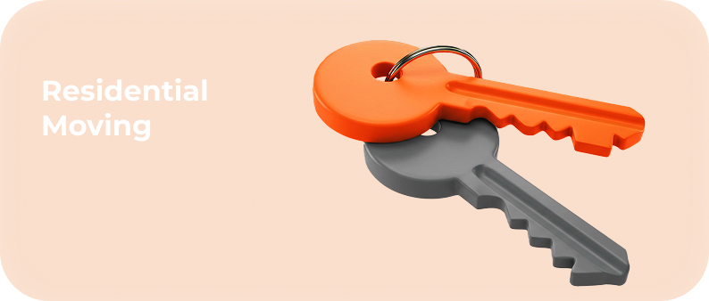 Smart Move 3D graphic of orange and silver house keys for residential home moving services.