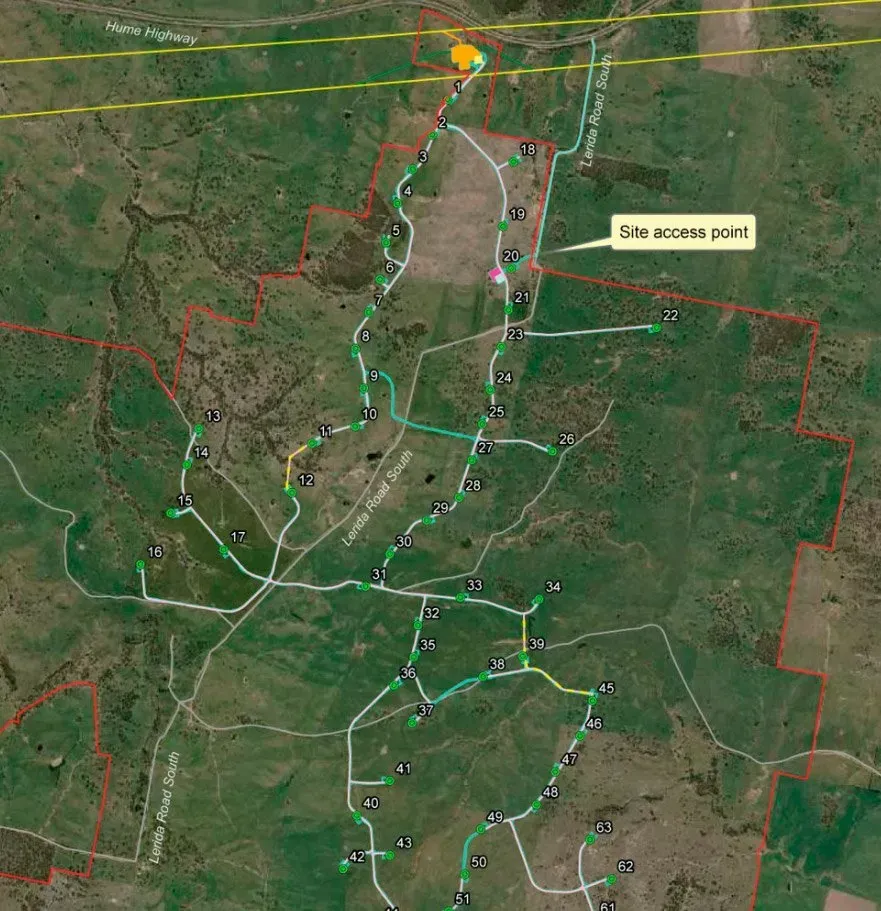 A map showing the location of a site access point