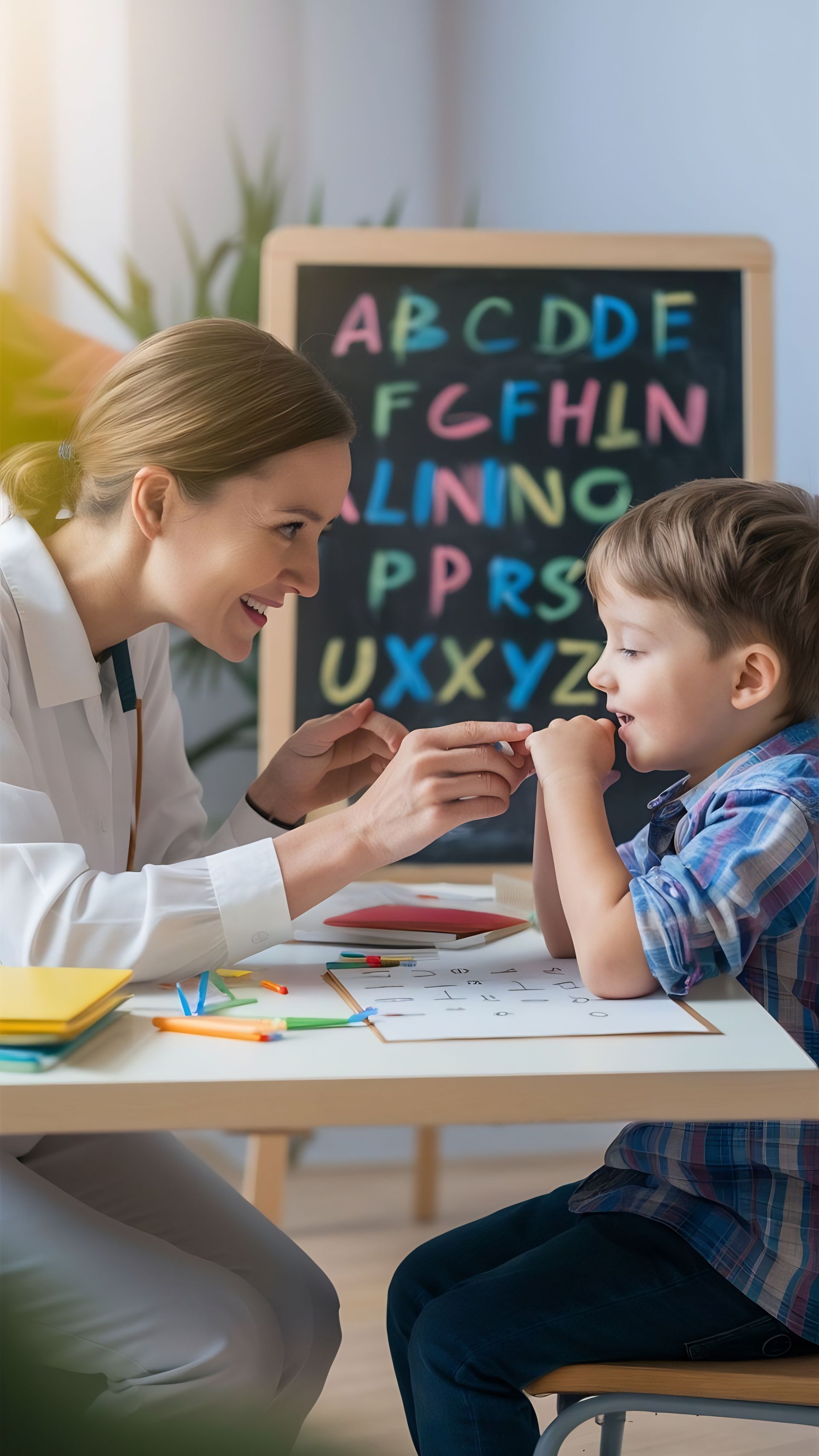 A woman and a little girl during an in home ABA therapy session