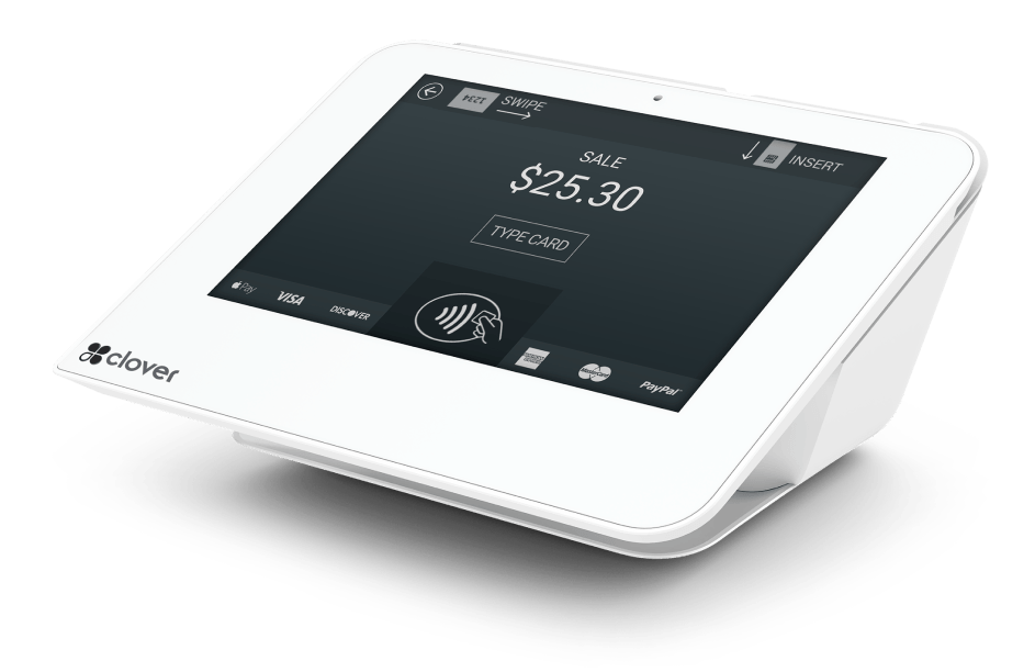 A white tablet with a screen that says $ 25.30 on it.