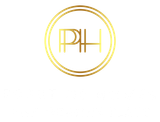 Gold, stylized monogram of the letters