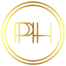 A gold-toned, stylized monogram of the letters 