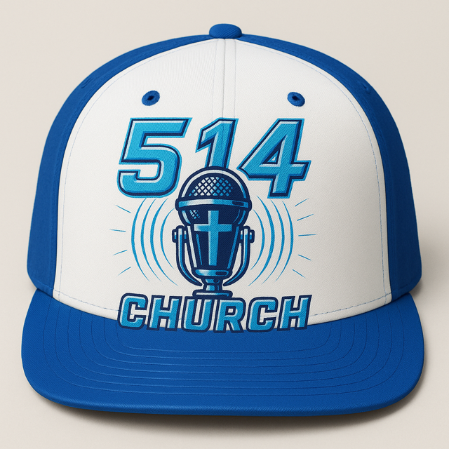 Blue and white baseball cap with 