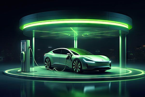 Silver sports car in a glowing green futuristic display pod | Jeff's Automotive, Inc