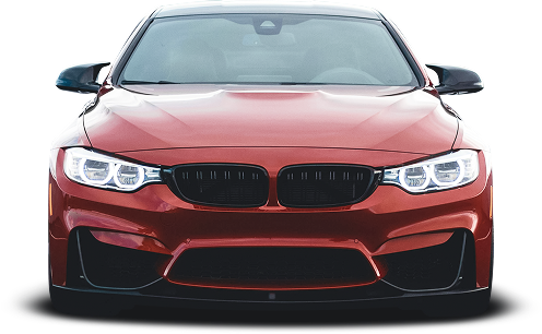 Front view of a red sports sedan with headlights on against a white background | Jeff's Automotive, Inc