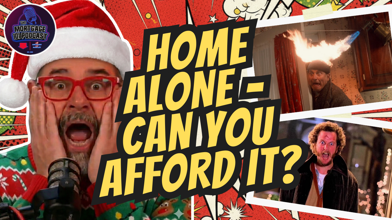 Man in Santa hat with surprised expression, podcast title 