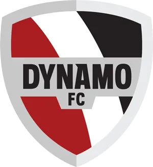 Dynamo FC shield logo in red, black, white, and gray with bold black lettering