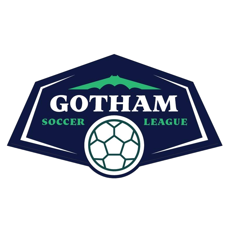 Gotham Soccer League logo with navy shield, green accents, and a soccer ball
