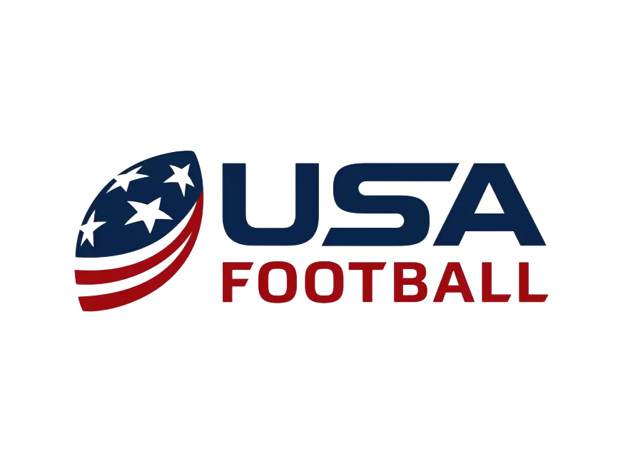 USA Football logo with a blue football-shaped icon and red-and-blue text