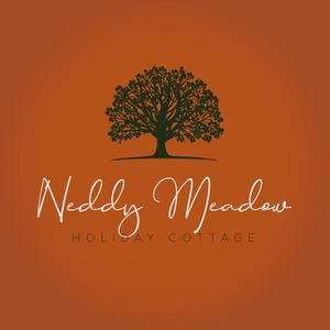 Neddy Meadow Holiday Cottage logo with a tree silhouette on an orange background