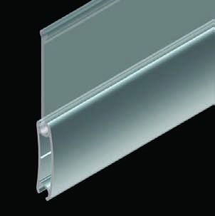 Transparent plastic retail shelf label holder profile on a black background