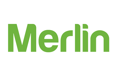 Green "Merlin" logo on a white background