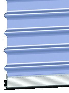 Blue corrugated roller shutter with white bottom slats