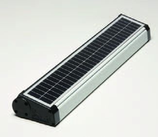 Slim black-and-silver solar-powered device with a long rectangular top panel