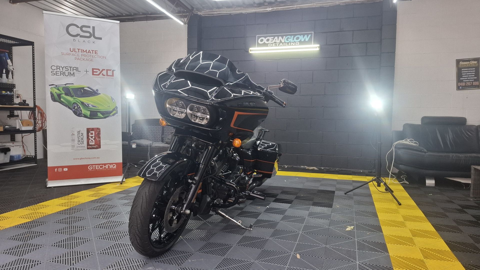 Chrome and Black Motorcycle Engine Details With Yellow Fender — Ocean Glow Car Detailing in Gorokan, NSW