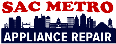 SAC Metro Appliance Repair logo with red text and navy skyline above white lettering on dark blue bar