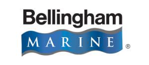 The bellingham marine logo is blue and black