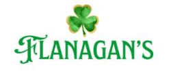 The logo for flanagan 's has a clover on it.