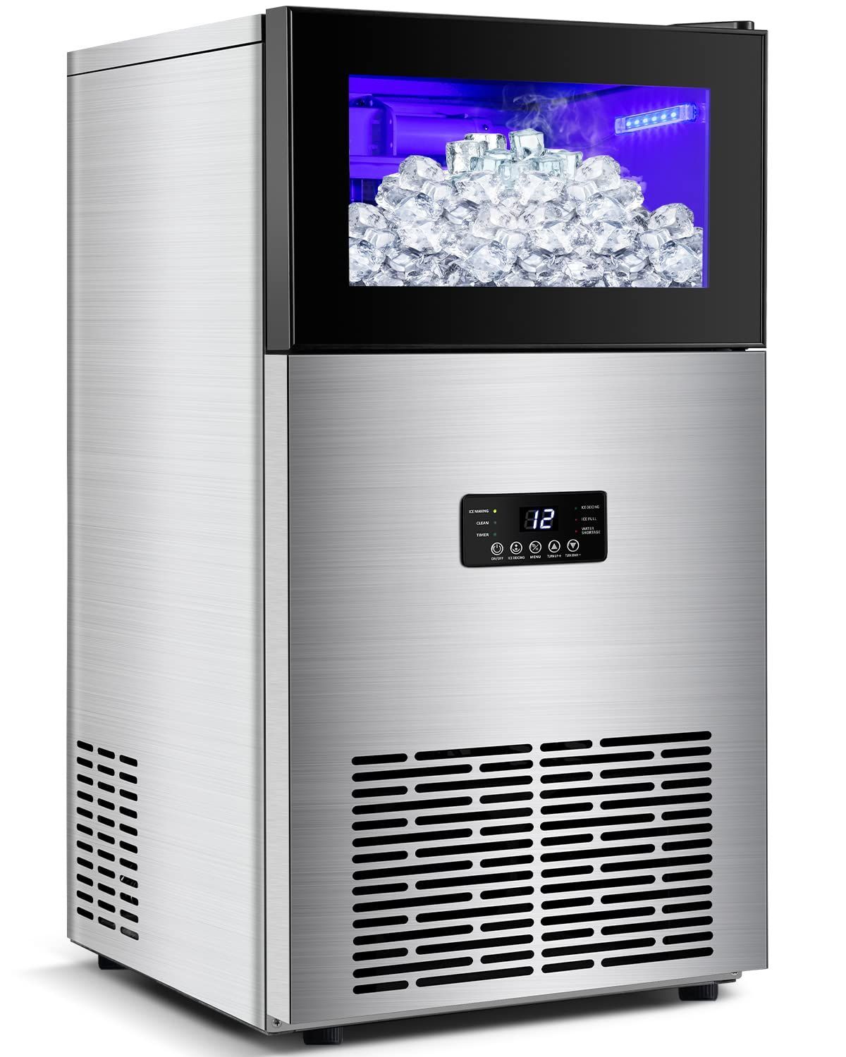 Upgraded Commercial Ice Maker 130LBS/24H with 35LBS Storage Bin, 15