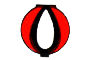 Black lowercase "o" with a red oval ring on a white background