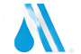 Blue water droplet logo with three light blue diagonal bars on a white background