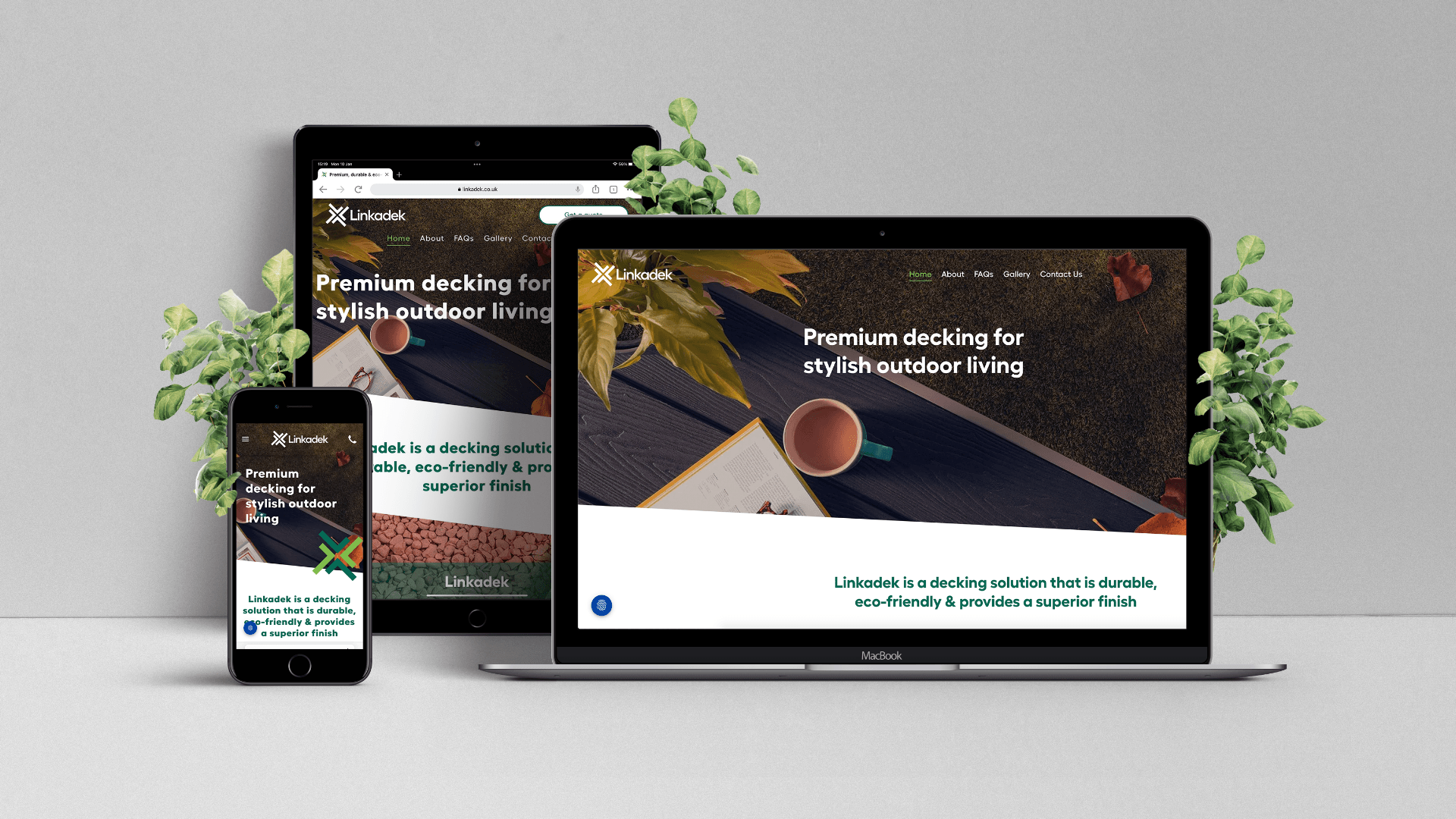 photo of the linkadek website on desktop, tablet and mobile devices