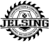 Jelsing Construction & Concrete logo with black circular saw blade and white background