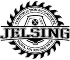 Jelsing Construction & Concrete logo with black circular saw blade and white background