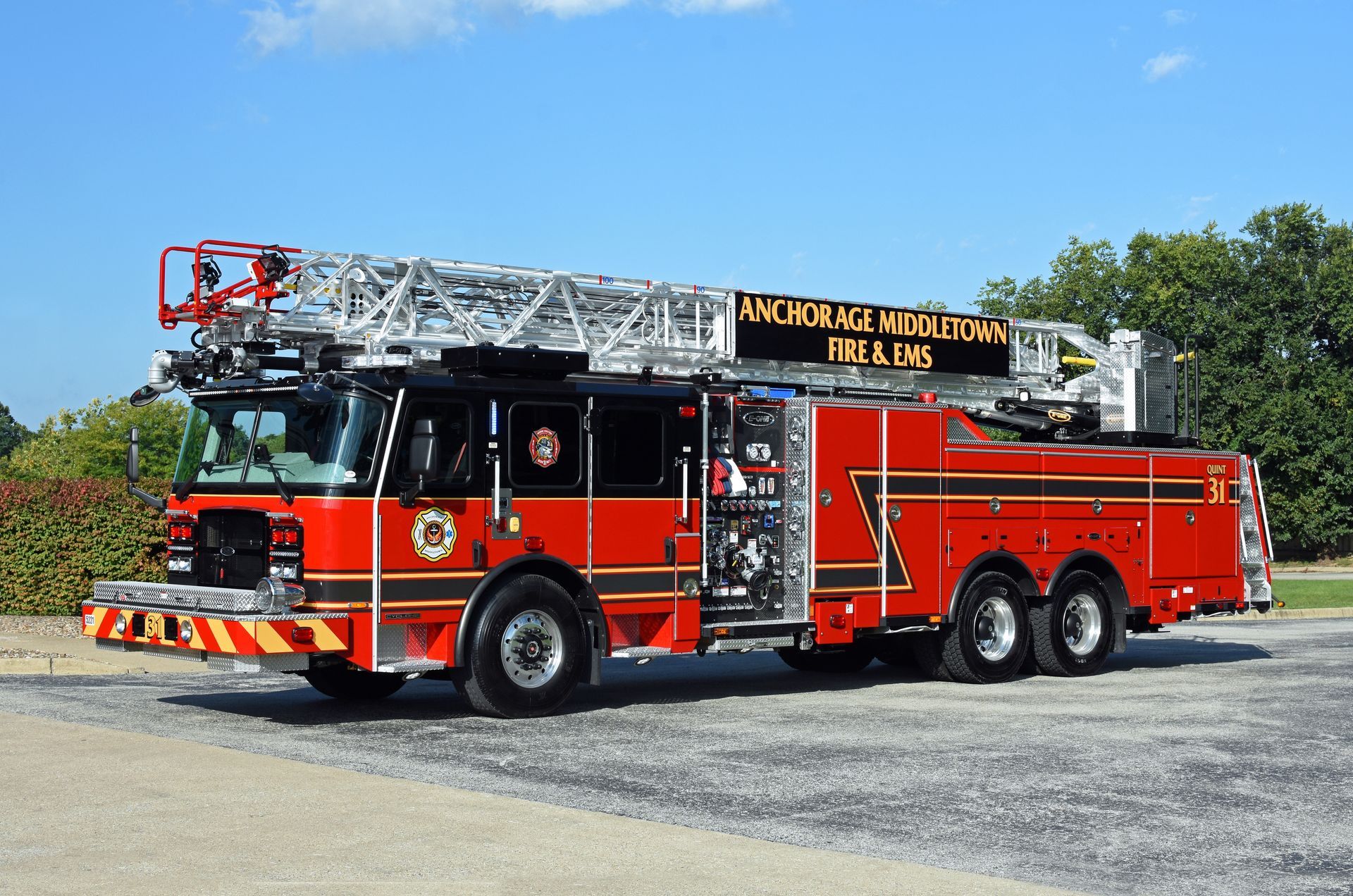 Red fire truck with ladder, Anchorage, Alaska.