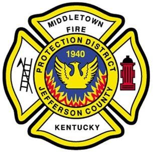 Middletown Fire Protection District logo: yellow Maltese cross with text, fire hydrant, ladder, and a bird.