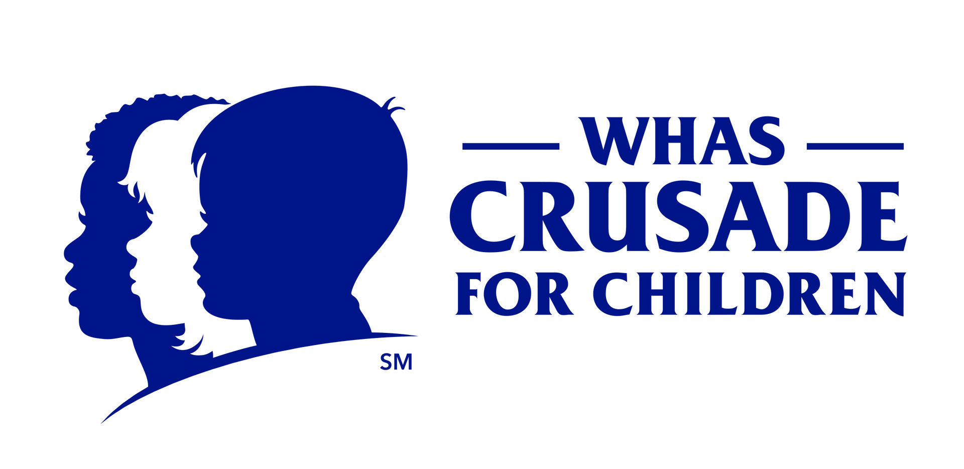 Logo of three child silhouettes, blue and white, with