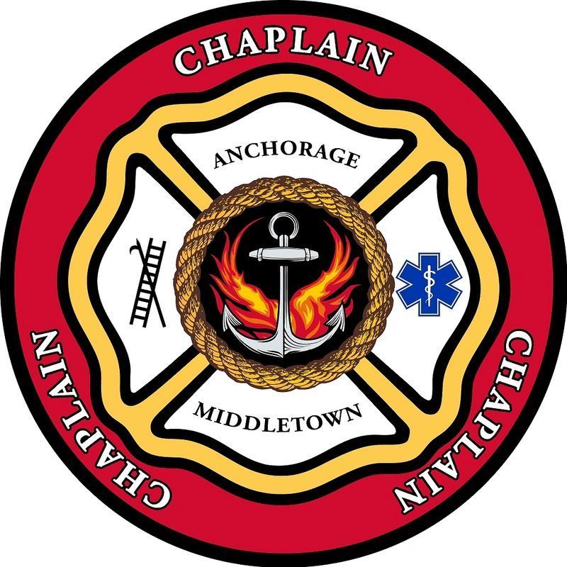 Fire Chaplain emblem with anchor, flames, and cross symbol.