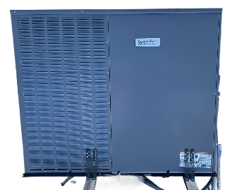 A white air conditioner with a remote control attached to it. A white air conditioner with a remote control attached to it.
