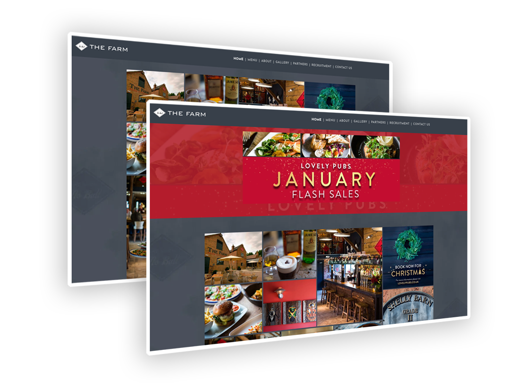Two website mockups with a red banner announcing a January flash sale.