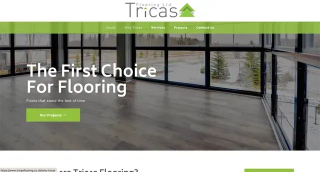 Homepage of Tricas Flooring with text 