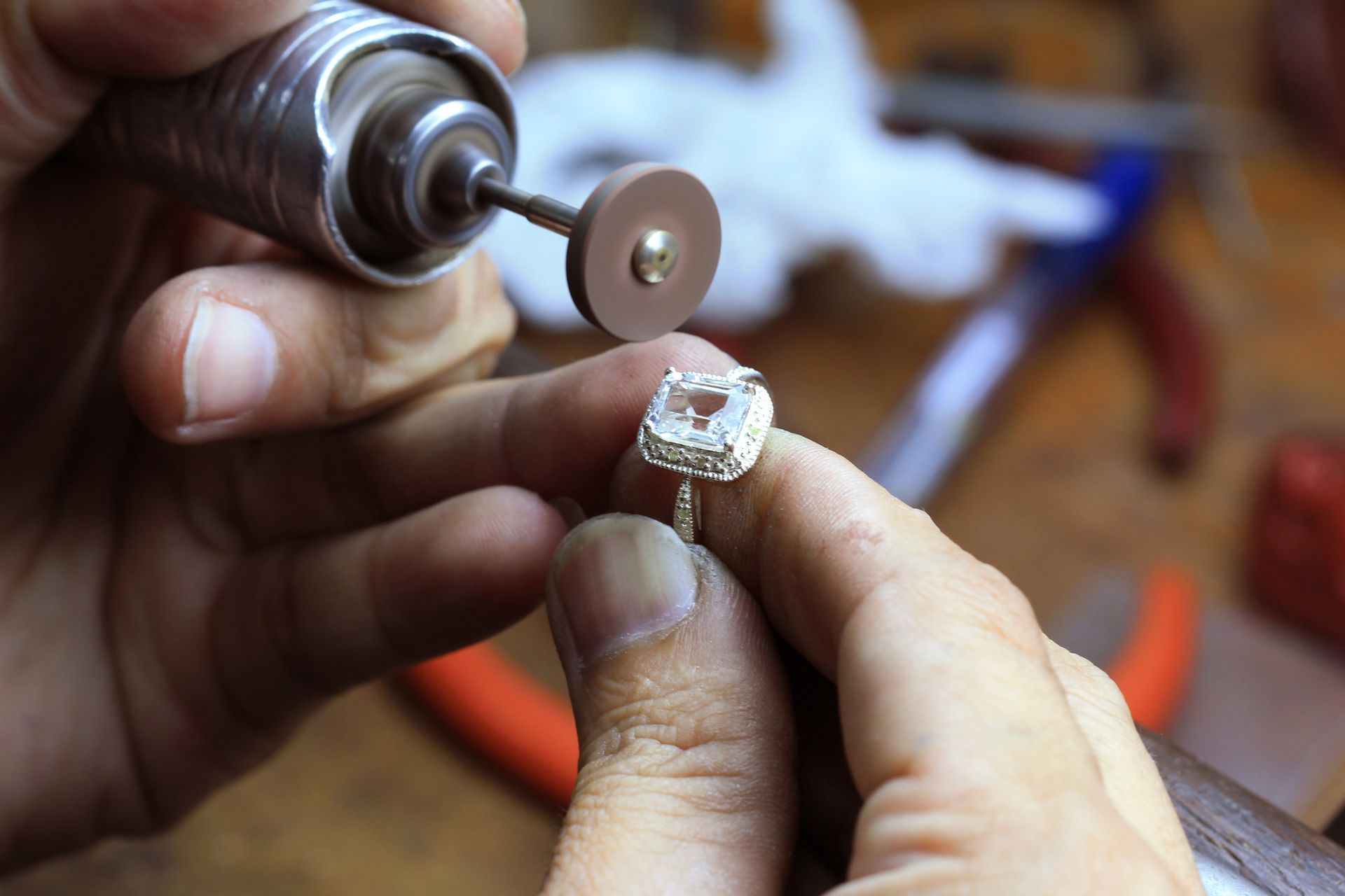 Polishing a Diamond Ring — Russellville, AL — Artistic Jewelry and Repair Polishing a Diamond Ring — Russellville, AL — Artistic Jewelry and Repair