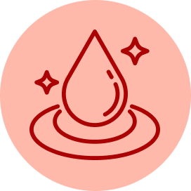 A red circular icon featuring a central circle surrounded by eight short, evenly spaced radiating lines, representing a sun.