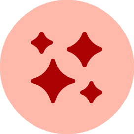 A dark red icon of two stylized leaves centered inside a light peach circle.