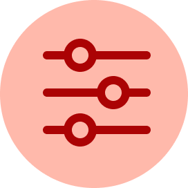A dark red universal recycling symbol centered on a pale pink circular background.