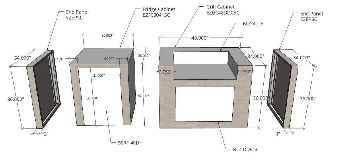 Stainless steel gas grill on a cart with two side shelves, dual cabinet doors, and a temperature gauge on the lid.