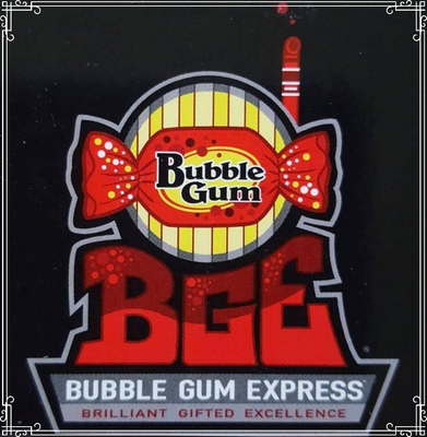 Bubble Gum Express logo with red “BGE” text and a candy-themed bubble gum design