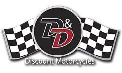 Discount Motorcycles logo with black-and-white checkered flags and red-and-black D&D emblem