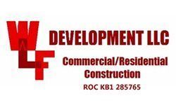 WLF Development LLC logo with red initials and text for commercial/residential construction, ROC KB1 285765